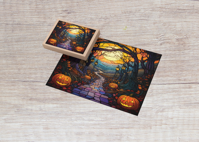 Rectangle Puzzles for All Ages – High-Quality, Durable, and Fun Jigsaw with Precision Laser-Cut Pieces | Stained Glass Art - Halloween Night