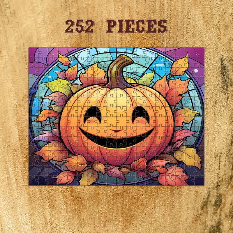 Rectangle Puzzles for All Ages – High-Quality, Durable, and Fun Jigsaw with Precision Laser-Cut Pieces | Stained Glass Art -Halloween Pumpkin