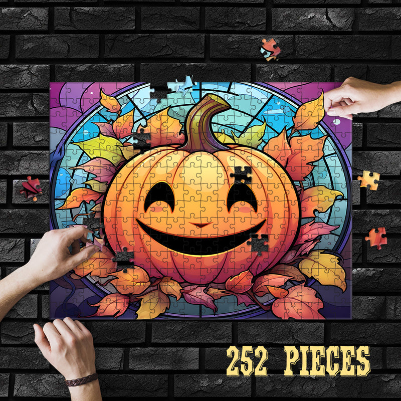 Rectangle Puzzles for All Ages – High-Quality, Durable, and Fun Jigsaw with Precision Laser-Cut Pieces | Stained Glass Art -Halloween Pumpkin