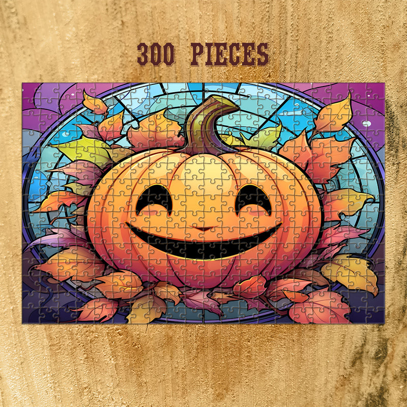 Rectangle Puzzles for All Ages – High-Quality, Durable, and Fun Jigsaw with Precision Laser-Cut Pieces | Stained Glass Art -Halloween Pumpkin