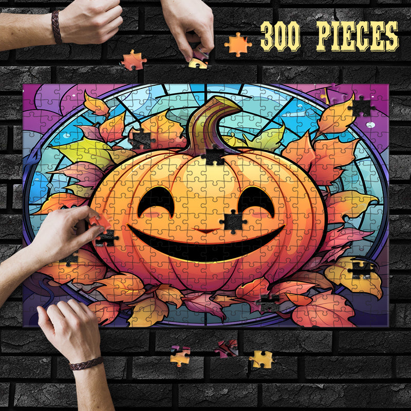 Rectangle Puzzles for All Ages – High-Quality, Durable, and Fun Jigsaw with Precision Laser-Cut Pieces | Stained Glass Art -Halloween Pumpkin