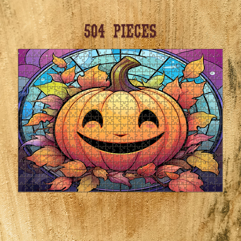 Rectangle Puzzles for All Ages – High-Quality, Durable, and Fun Jigsaw with Precision Laser-Cut Pieces | Stained Glass Art -Halloween Pumpkin