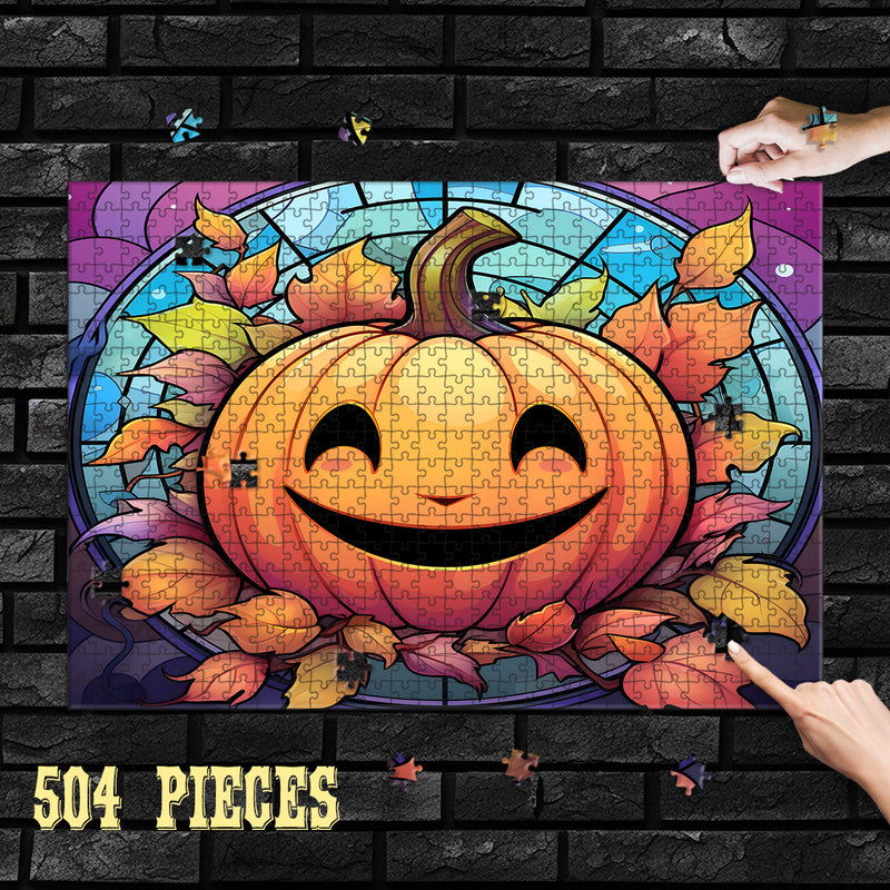 Rectangle Puzzles for All Ages – High-Quality, Durable, and Fun Jigsaw with Precision Laser-Cut Pieces | Stained Glass Art -Halloween Pumpkin