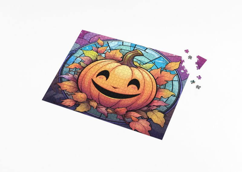 Rectangle Puzzles for All Ages – High-Quality, Durable, and Fun Jigsaw with Precision Laser-Cut Pieces | Stained Glass Art -Halloween Pumpkin