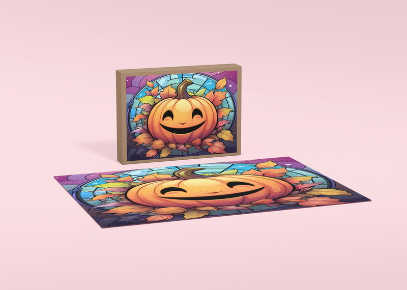 Rectangle Puzzles for All Ages – High-Quality, Durable, and Fun Jigsaw with Precision Laser-Cut Pieces | Stained Glass Art -Halloween Pumpkin