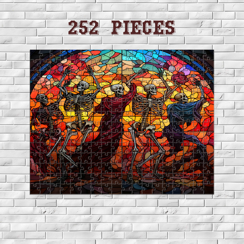 Rectangle Puzzles for All Ages – High-Quality, Durable, and Fun Jigsaw with Precision Laser-Cut Pieces | Stained Glass Art Halloween Skeleton Dance