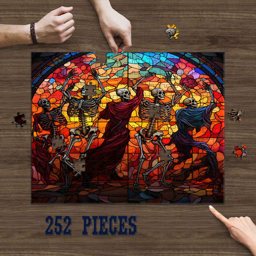 Rectangle Puzzles for All Ages – High-Quality, Durable, and Fun Jigsaw with Precision Laser-Cut Pieces | Stained Glass Art Halloween Skeleton Dance