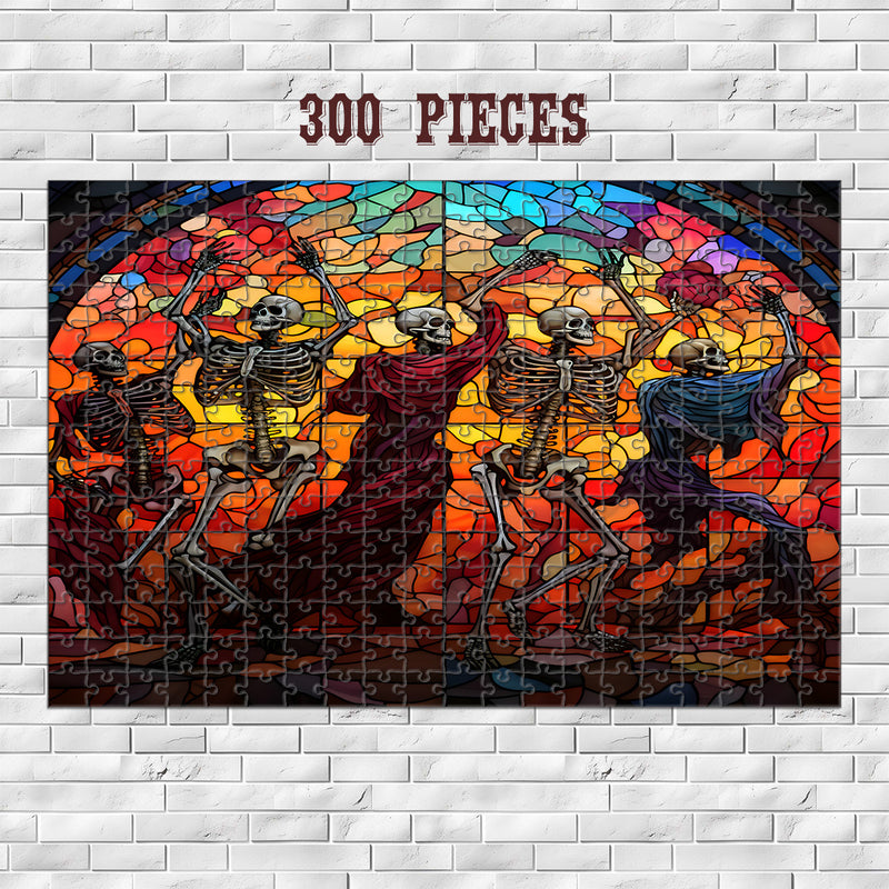 Rectangle Puzzles for All Ages – High-Quality, Durable, and Fun Jigsaw with Precision Laser-Cut Pieces | Stained Glass Art Halloween Skeleton Dance