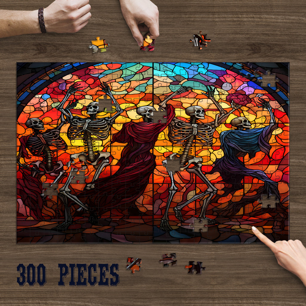 Rectangle Puzzles for All Ages – High-Quality, Durable, and Fun Jigsaw with Precision Laser-Cut Pieces | Stained Glass Art Halloween Skeleton Dance