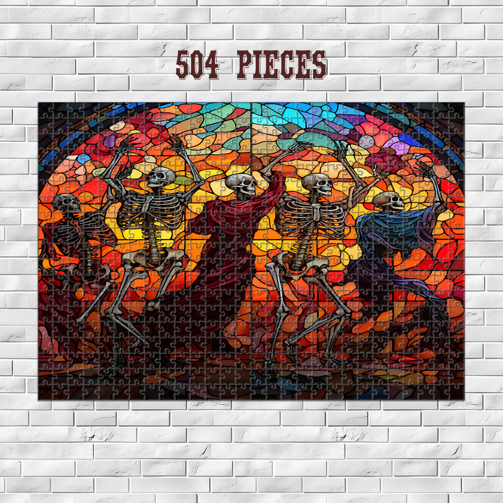 504 piece Halloween skeleton dance wooden jigsaw puzzle