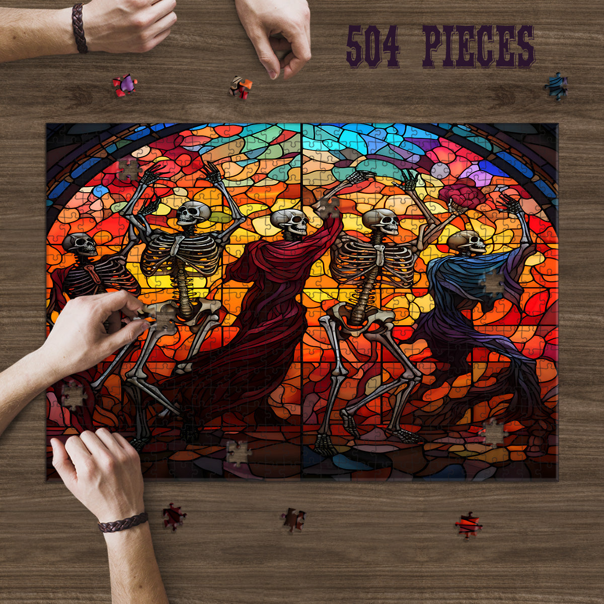 Rectangle Puzzles for All Ages – High-Quality, Durable, and Fun Jigsaw with Precision Laser-Cut Pieces | Stained Glass Art Halloween Skeleton Dance