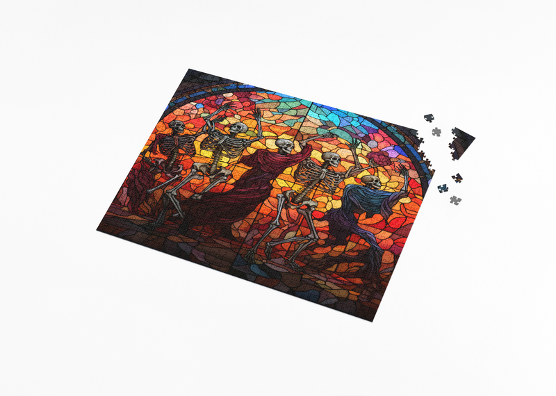 Rectangle Puzzles for All Ages – High-Quality, Durable, and Fun Jigsaw with Precision Laser-Cut Pieces | Stained Glass Art Halloween Skeleton Dance