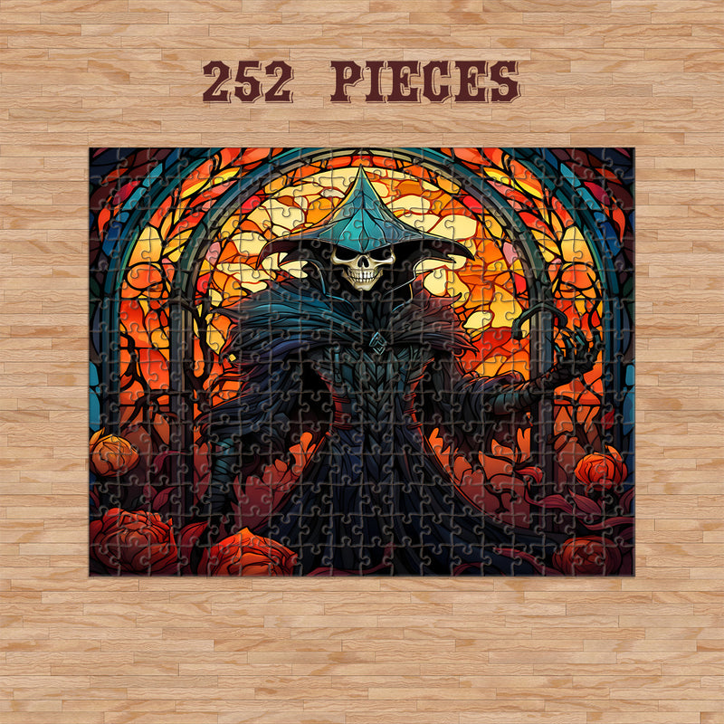 Rectangle Puzzles for All Ages – High-Quality, Durable, and Fun Jigsaw with Precision Laser-Cut Pieces | Stained Glass Art -Halloween Skeleton