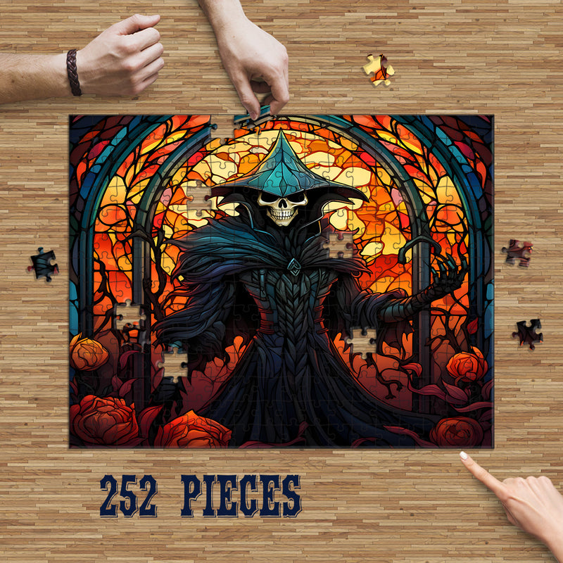 Rectangle Puzzles for All Ages – High-Quality, Durable, and Fun Jigsaw with Precision Laser-Cut Pieces | Stained Glass Art -Halloween Skeleton