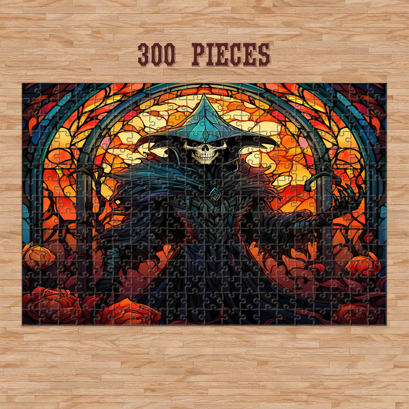 Rectangle Puzzles for All Ages – High-Quality, Durable, and Fun Jigsaw with Precision Laser-Cut Pieces | Stained Glass Art -Halloween Skeleton