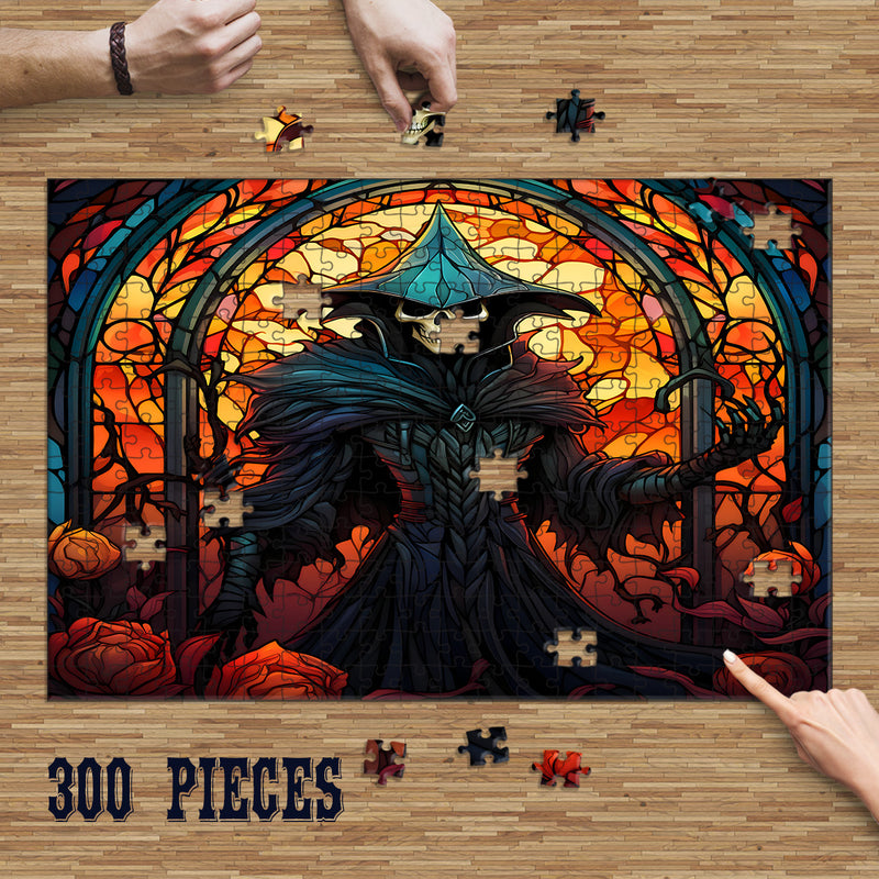 Rectangle Puzzles for All Ages – High-Quality, Durable, and Fun Jigsaw with Precision Laser-Cut Pieces | Stained Glass Art -Halloween Skeleton