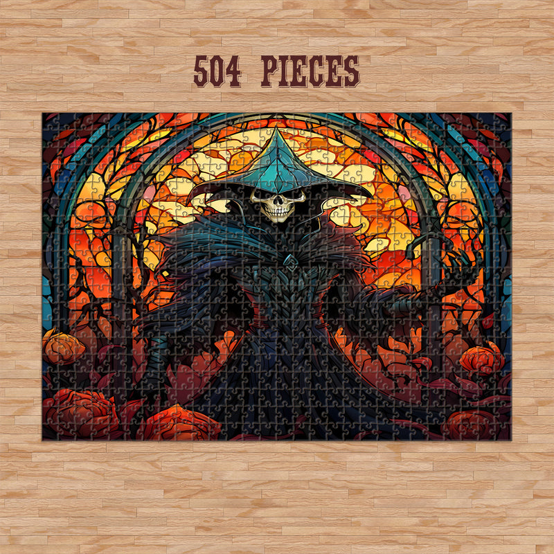 Rectangle Puzzles for All Ages – High-Quality, Durable, and Fun Jigsaw with Precision Laser-Cut Pieces | Stained Glass Art -Halloween Skeleton