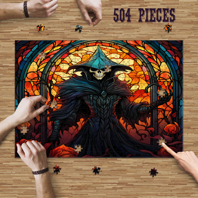 Rectangle Puzzles for All Ages – High-Quality, Durable, and Fun Jigsaw with Precision Laser-Cut Pieces | Stained Glass Art -Halloween Skeleton