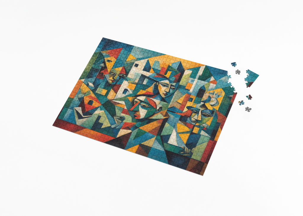  Abstract Portrait wooden jigsaw puzzle displayed in a lifestyle setting