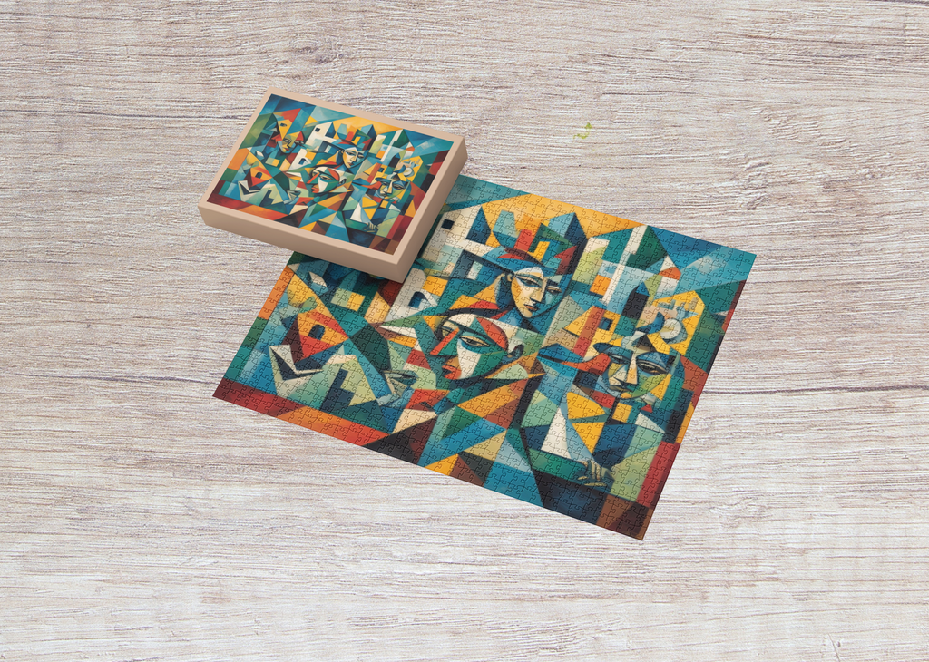 Abstract Portrait wooden jigsaw puzzle displayed in a lifestyle setting