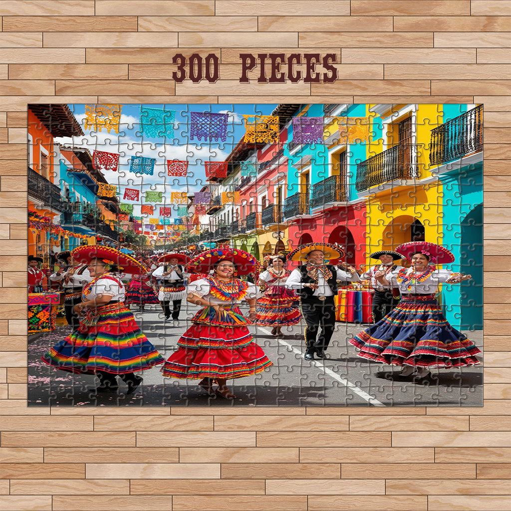 300-piece Hispanic Heritage Street Festival wooden jigsaw puzzle