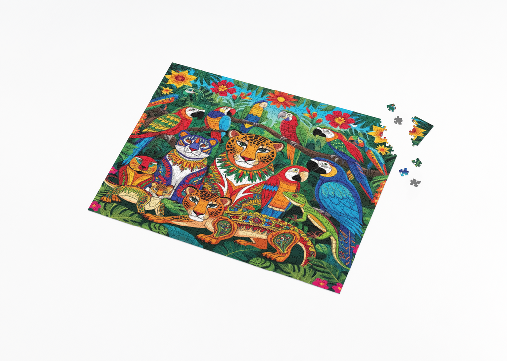 Hispanic Heritage Wildlife wooden jigsaw puzzle displayed in a lifestyle setting