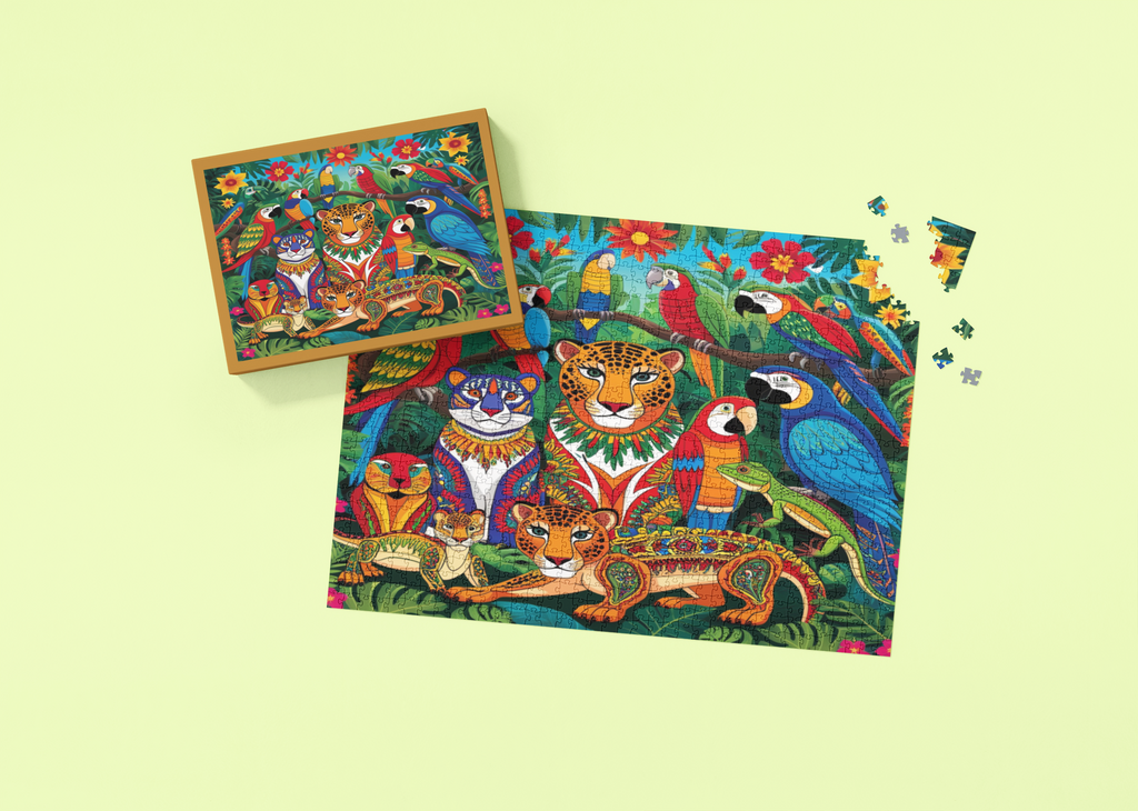 Hispanic Heritage Wildlife wooden jigsaw puzzle displayed in a lifestyle setting