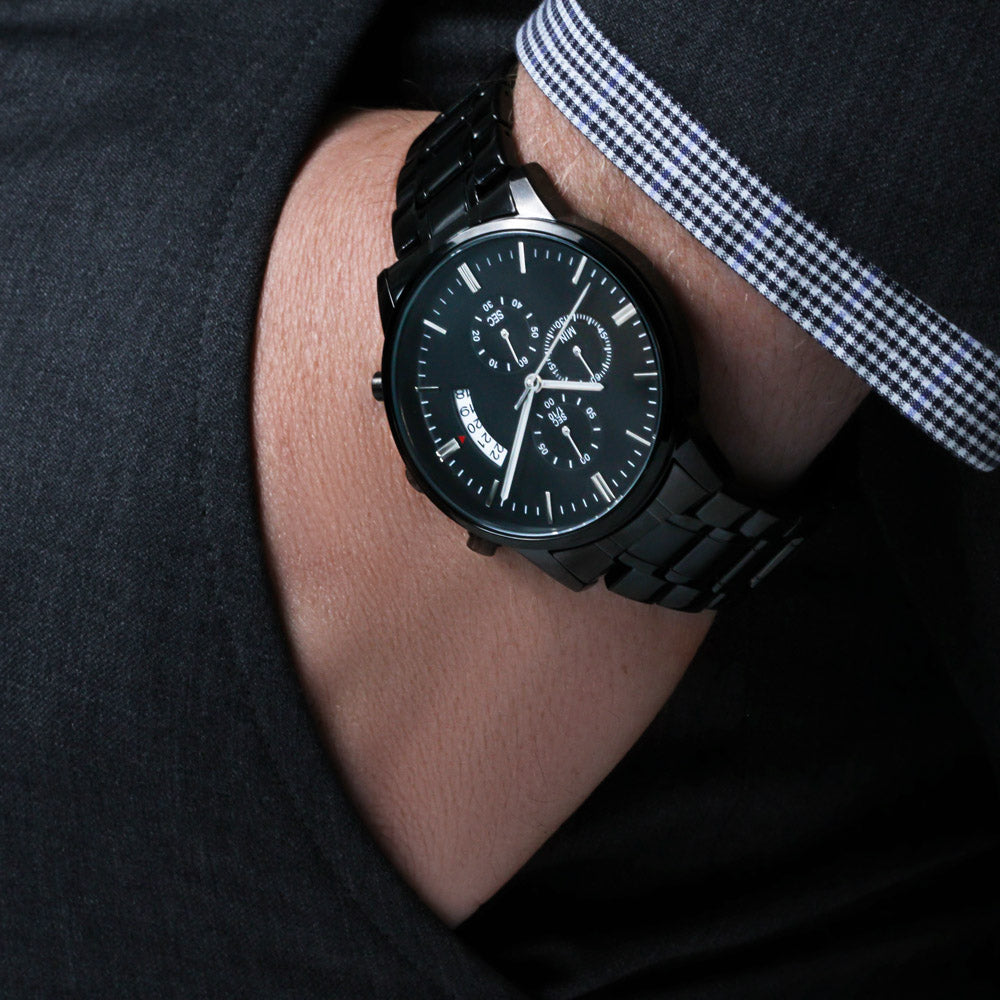 Engraved Black Chronograph Watch - Personalized Gift for Grandpa | Durable, Stylish, and Functional - Unforgettable Childhood