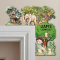 PERSONALIZED Wooden Door Corner | CUSTOM Door Topper Name Plate for KIDS | Single/Double Layer | 10” & 15” Sizes | Jungle Safari
