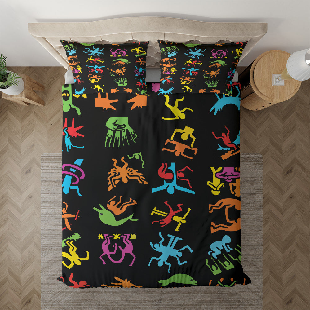 Psychedelic Dancing Figures Baby Twin duvet cover with matching pillowcase
