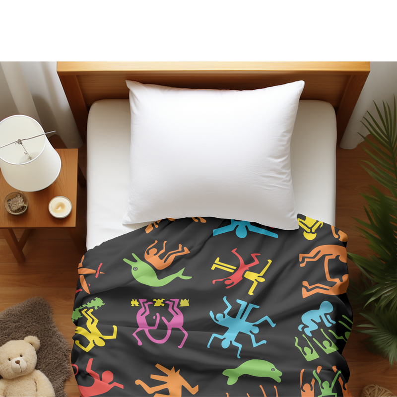 Duvet cover with matching Pillow cases | Luxury Bedding set | Twin, Queen, King Sizes | Harring Psychedelic Stick Figures