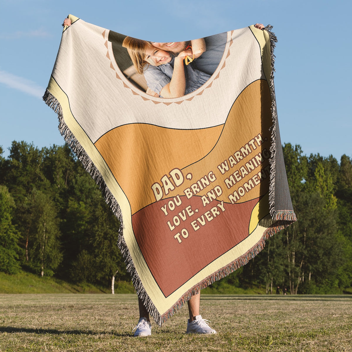 60 x 80 inch personalized photo woven blanket for Dad with cotton fringe