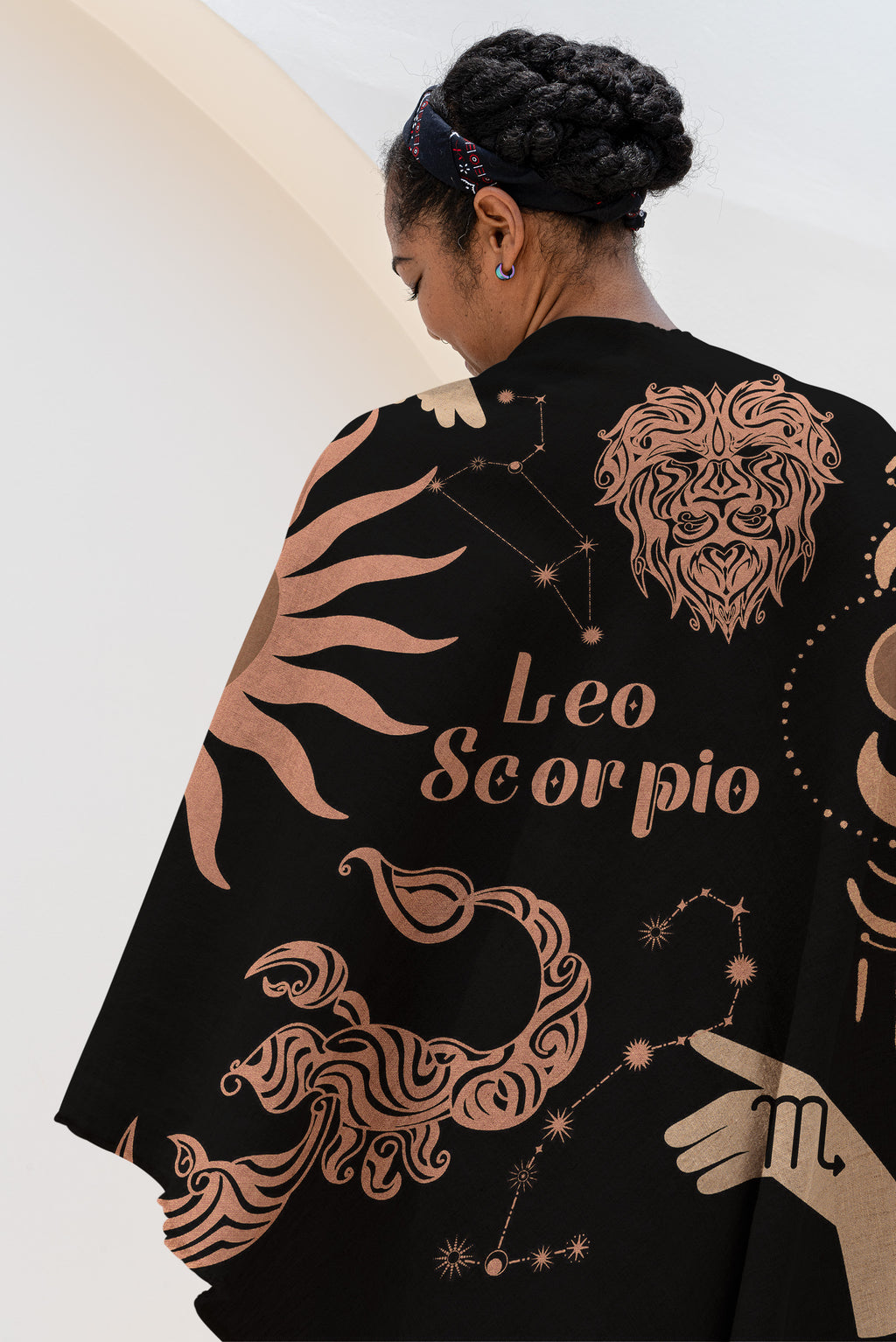 Leo and Scorpio Zodiac Compatibility Woven Throw Tapestry - Elevate home decor with this boho-inspired, celestial charm blanket. Perfect for astrology enthusiasts, featuring Leo and Scorpio sun signs, adding unique, artistic flair to your living space. Premium cotton, cozy, and decorative.