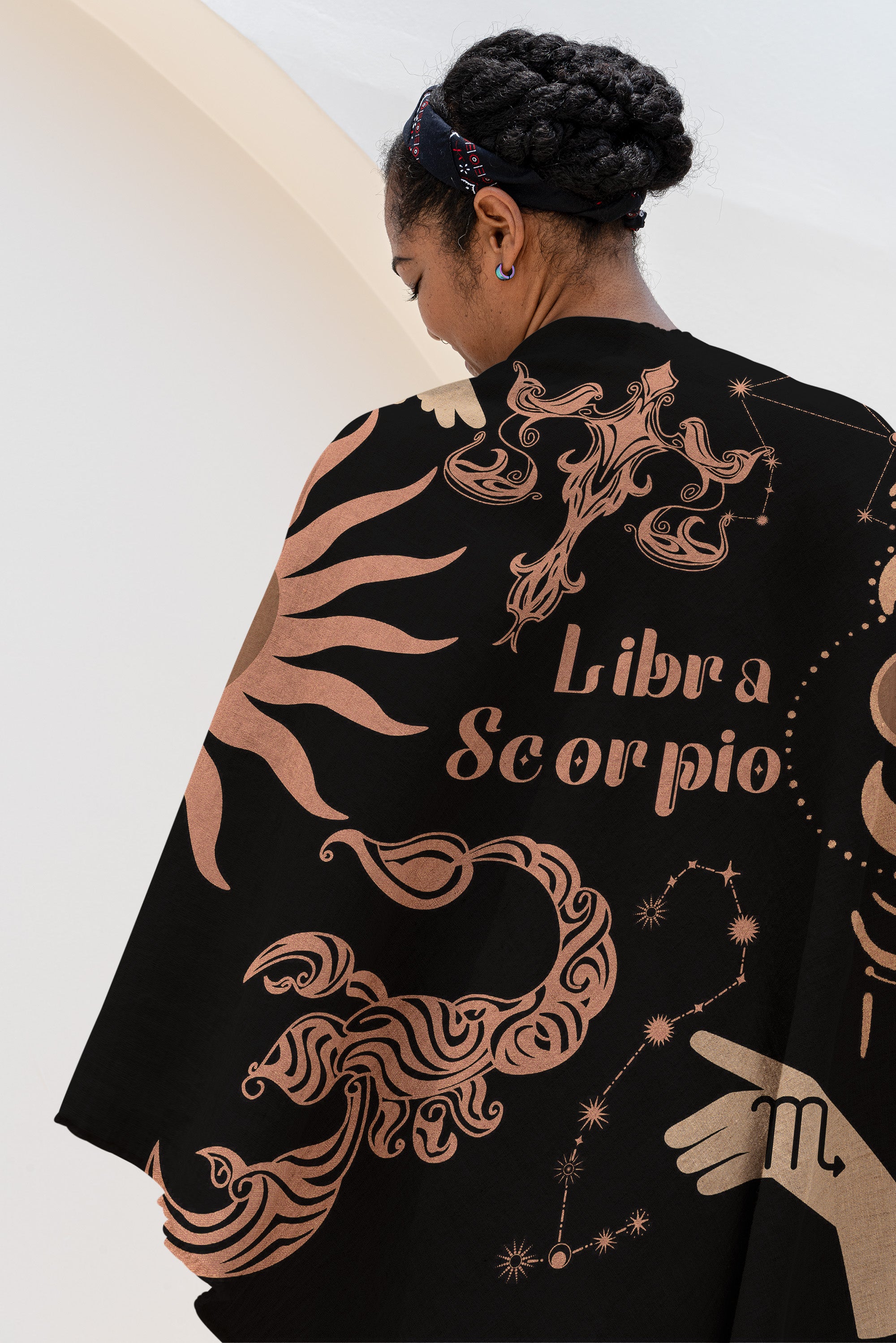 Libra and Scorpio Zodiac Compatibility Woven Throw Tapestry - Elevate home decor with this boho-inspired, celestial charm blanket. Perfect for astrology enthusiasts, featuring Libra and Scorpio sun signs, adding unique, artistic flair to your living space. Premium cotton, cozy, and decorative.