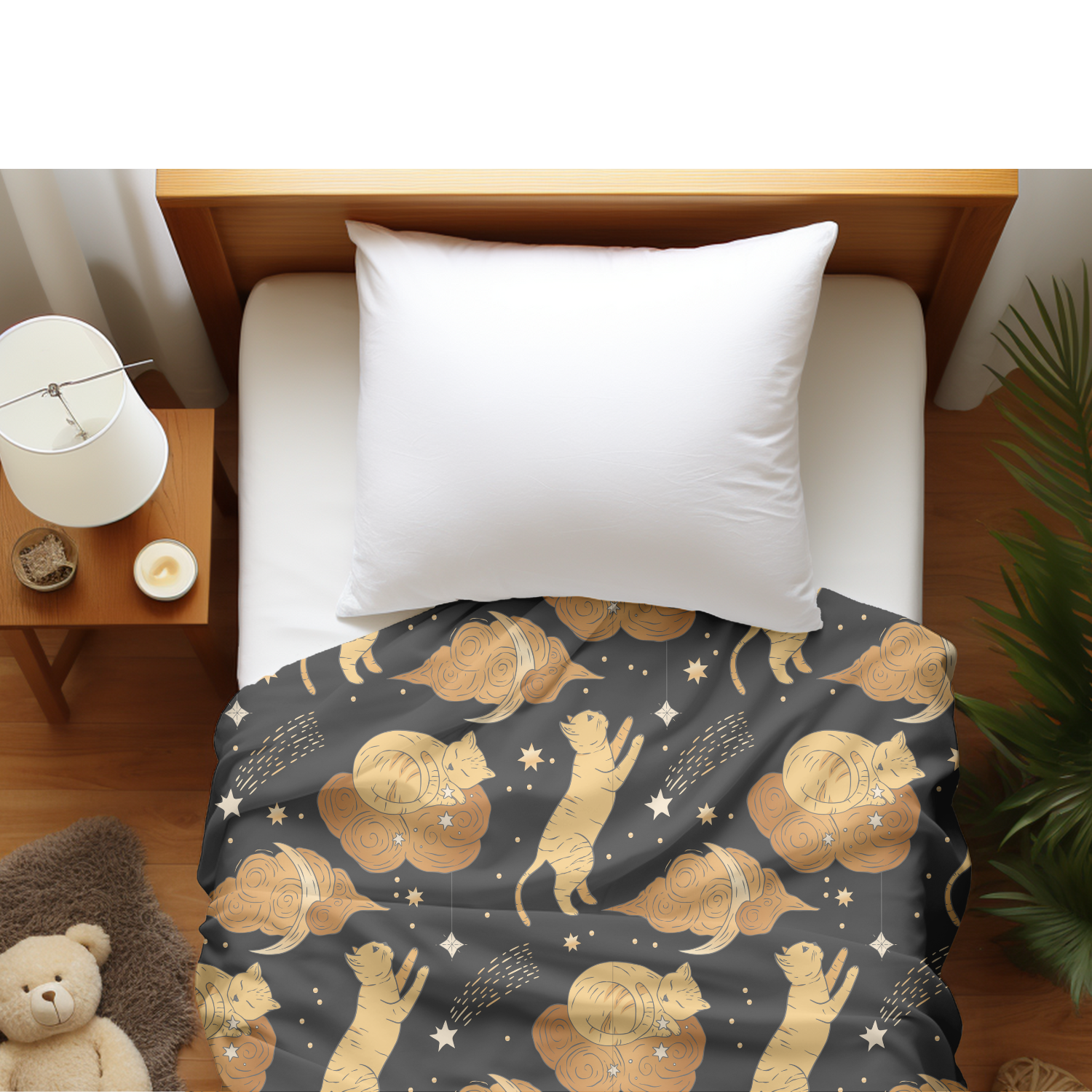 Duvet cover with matching Pillow cases | Luxury Bedding set | Twin, Queen, King Sizes | Magical Celestial Kittens