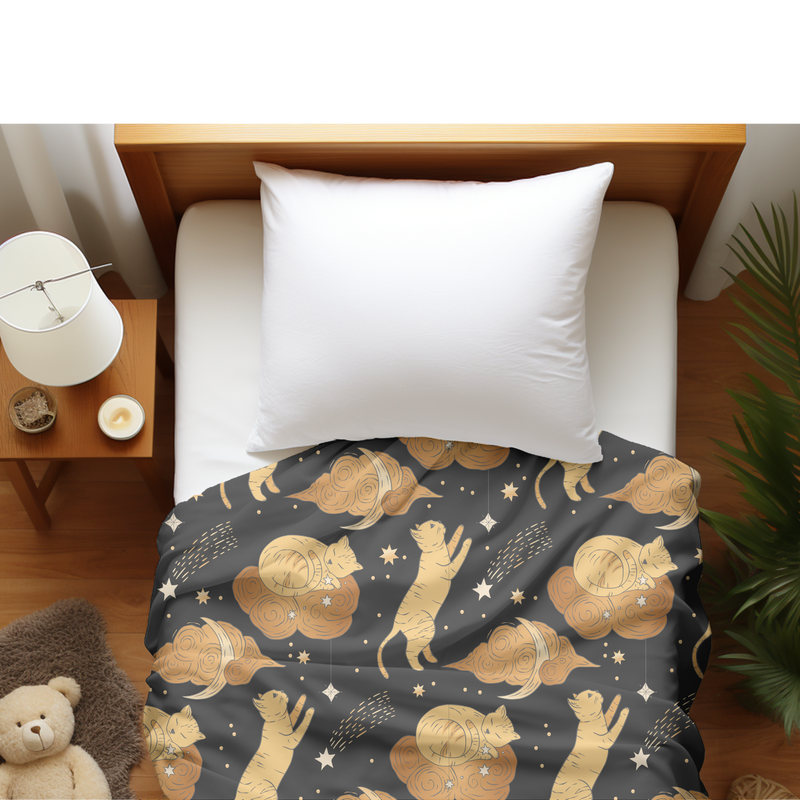 Duvet cover with matching Pillow cases | Luxury Bedding set | Twin, Queen, King Sizes | Magical Celestial Kittens