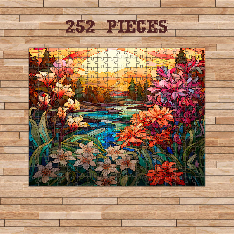 Rectangle Puzzles for All Ages – High-Quality, Durable, and Fun Jigsaw with Precision Laser-Cut Pieces | Stained Glass Art -Magical Sunset