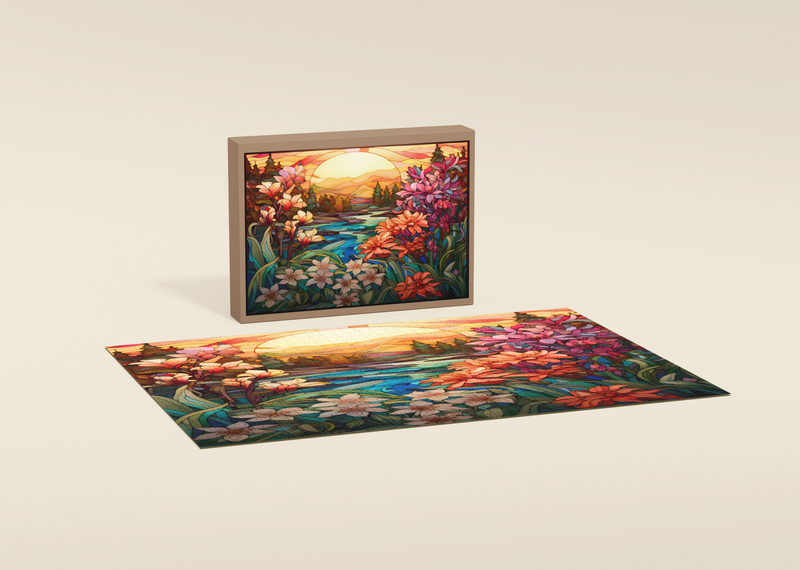 Rectangle Puzzles for All Ages – High-Quality, Durable, and Fun Jigsaw with Precision Laser-Cut Pieces | Stained Glass Art -Magical Sunset