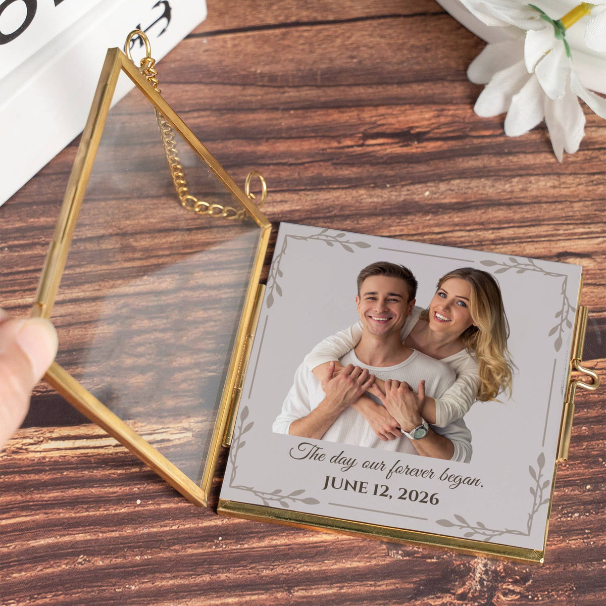 First Christmas Married Ornament – Personalized Double-Sided Photo Keepsake