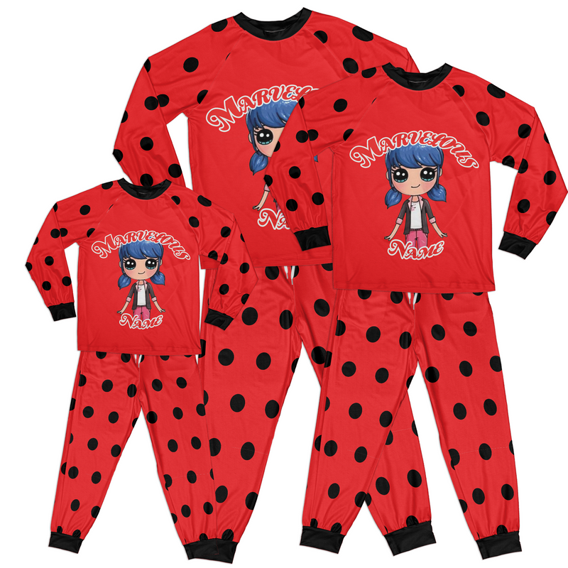 Personalized Family Pajama Sets | Matching Xmas Jammies for ADULTS | Christmas Holiday family PJs | Marvelous Ladybug nightsuit