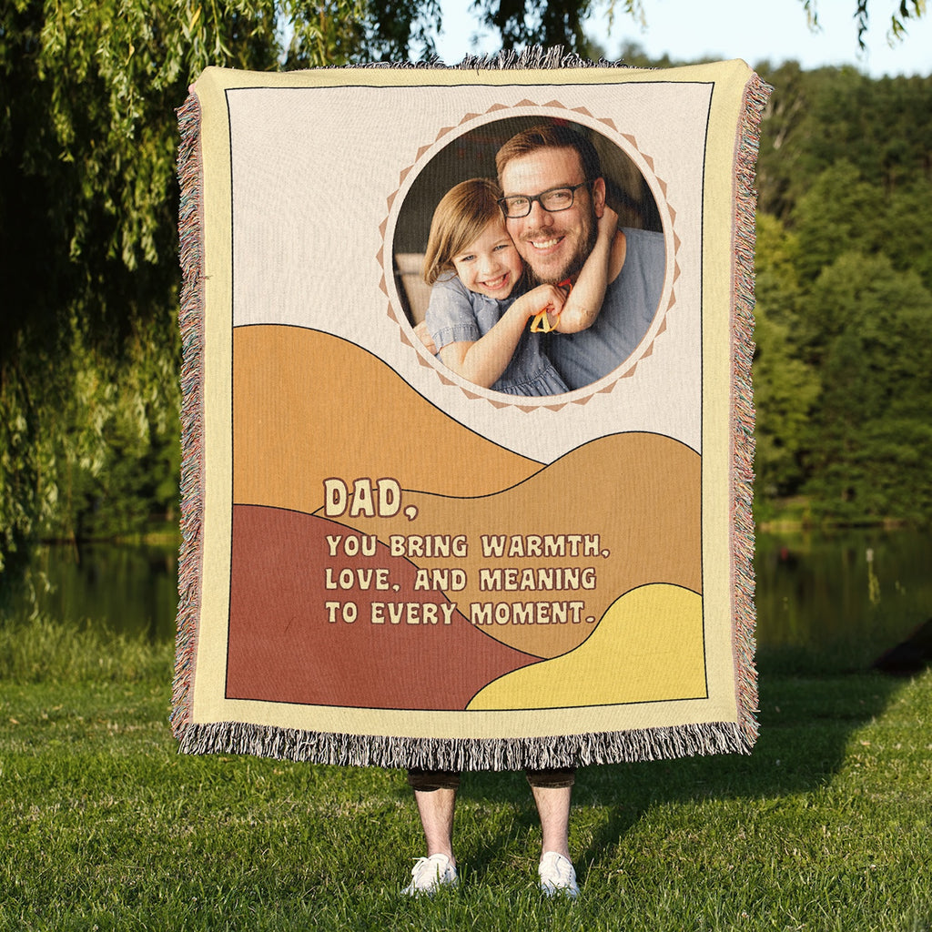 50 x 60 inch personalized photo woven blanket for Dad with cotton fringe