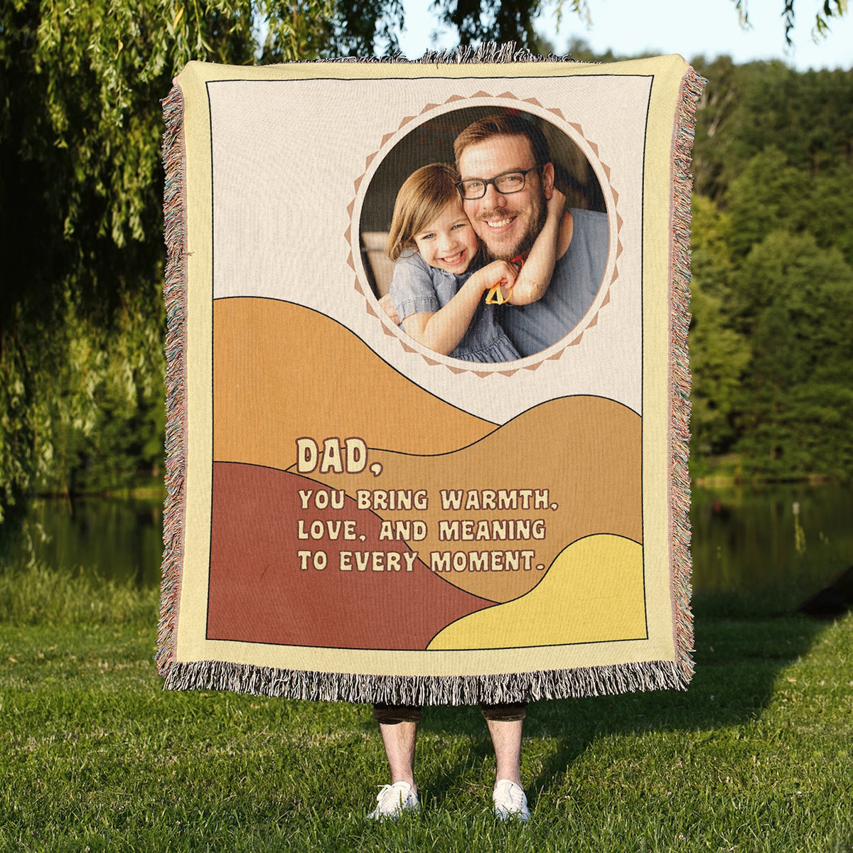 50 x 60 inch personalized photo woven blanket for Dad with cotton fringe