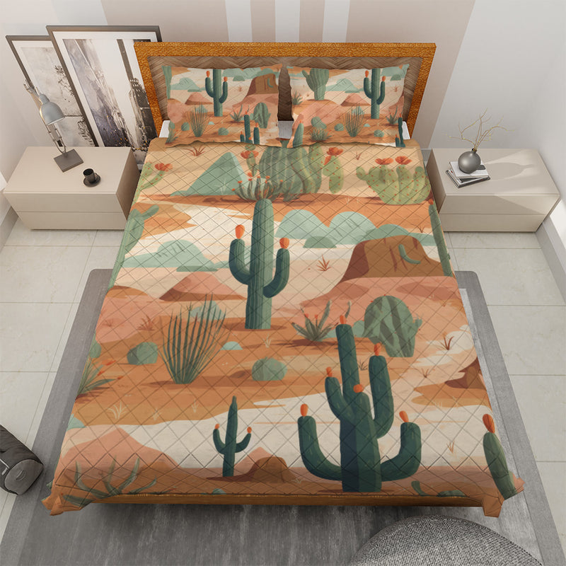 Quilted Bedding Set | Bright Colorful Vibrant Comforters | Mexican Desert Cactus Bedspreads with matching Pillowcase