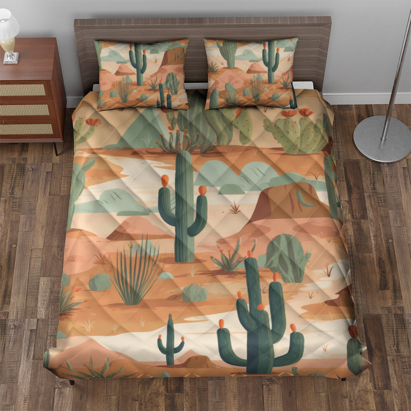 Quilted Bedding Set | Bright Colorful Vibrant Comforters | Mexican Desert Cactus Bedspreads with matching Pillowcase