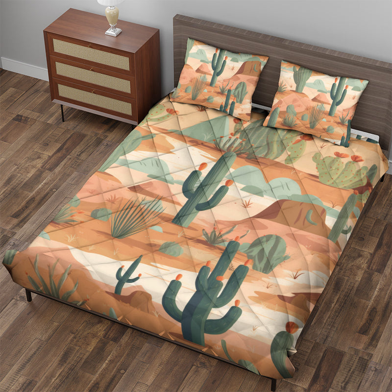 Quilted Bedding Set | Bright Colorful Vibrant Comforters | Mexican Desert Cactus Bedspreads with matching Pillowcase