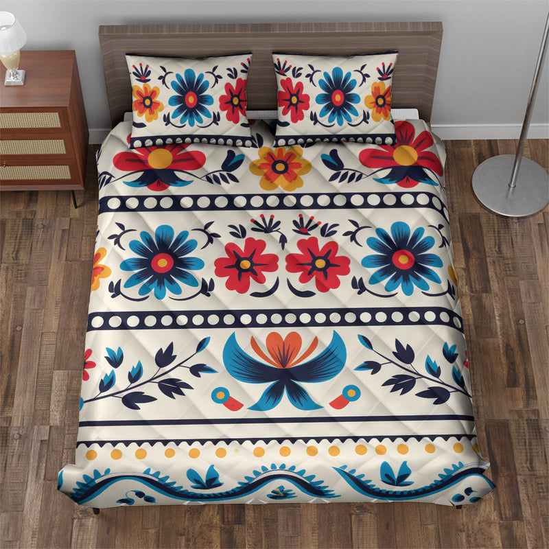 Quilted Bedding Set | Bright Colorful Floral Comforters | Vibrant Mexican Bedspreads with matching Pillowcase