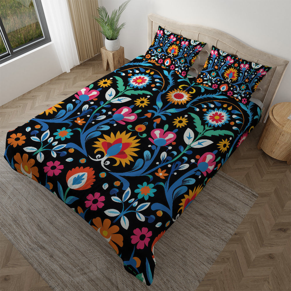 Colorful Folk Art Baby Twin duvet cover with matching pillowcase