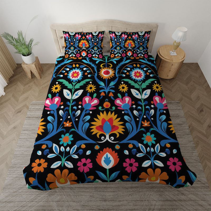 Duvet cover with matching Pillow cases | Luxury Bedding set | Twin, Queen, King Sizes | Mexican Folk Art