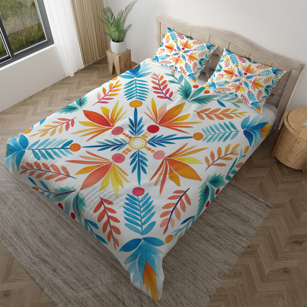 Colorful Botanical Leaf Baby Twin duvet cover with matching pillowcase