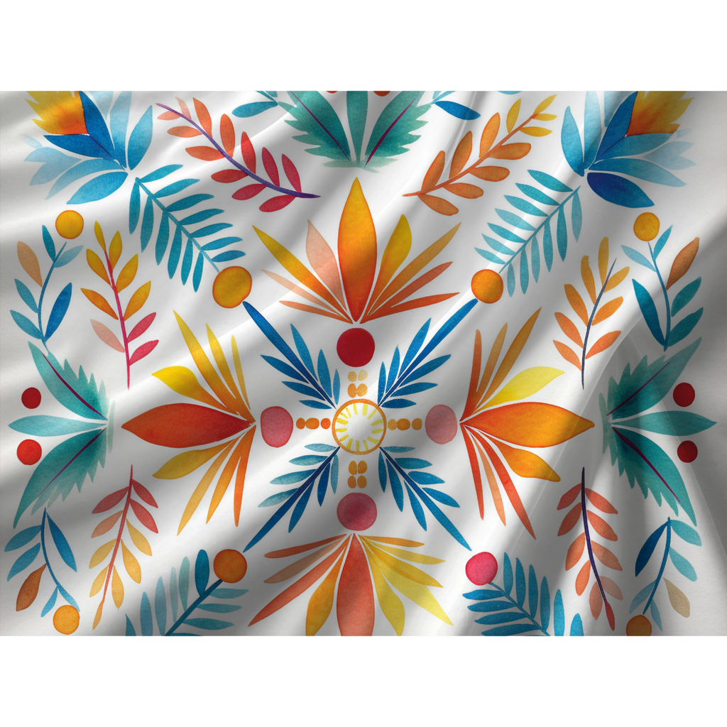 Close-up of colorful botanical leaf duvet cover pattern